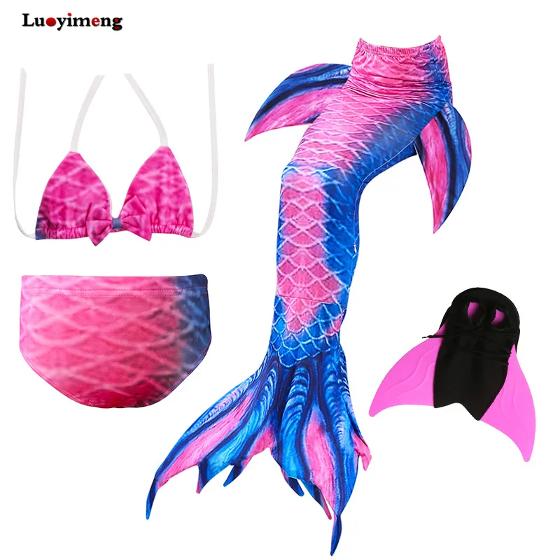 4pcs/set Girls Mermaid Tails Dress Swimwear Cosplay Princess Tail Costumes Bathsuits Suit Swimmable Kids Swimsuit With Monofin |