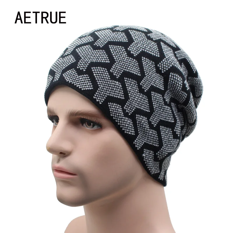 Мужские зимние шапки вязаная шапка женские для мужчин модные Теплые Мешковатые