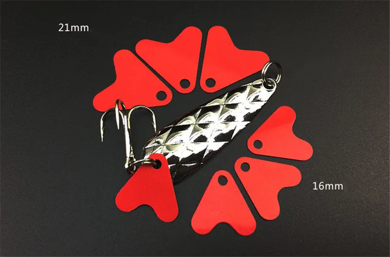 100Pcs Red Heat Shape Sequins DIY Metal Spoon Fishing Lures Hard Hook Plastic