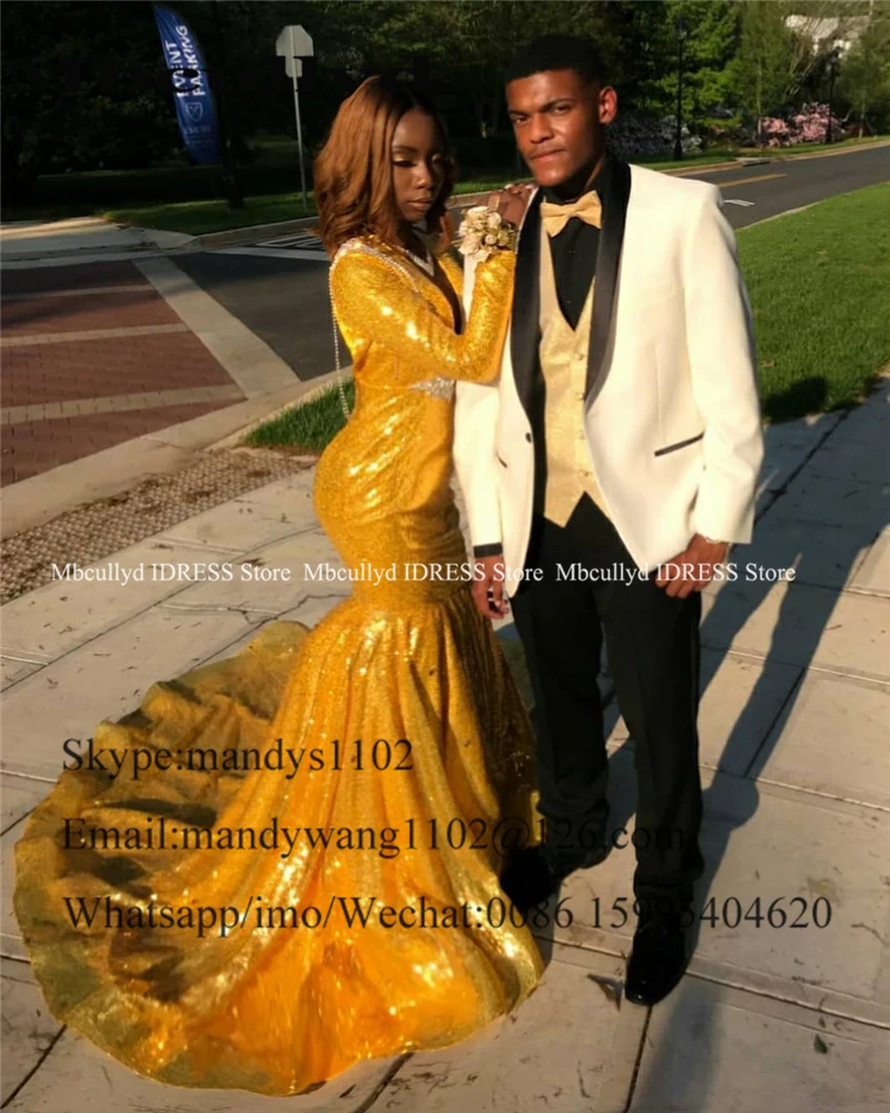 Золотые Выпускные платья русалки с глубоким v-образным вырезом блестящие пайетки