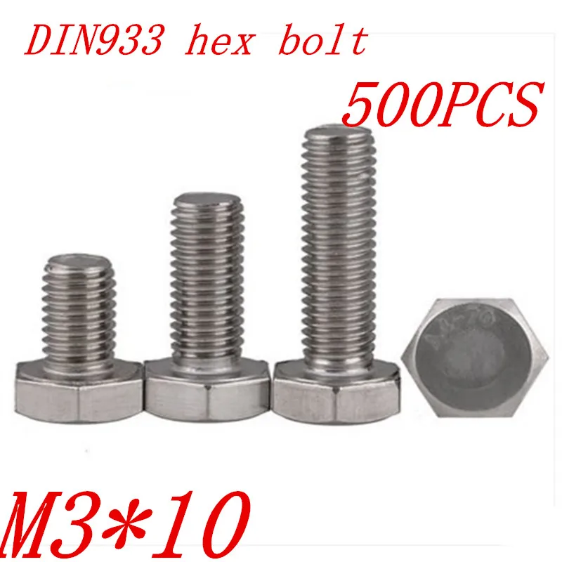 

500 шт DIN933 a2-70 m3 * 10 m3 x 10 мм шестигранный болт из нержавеющей стали
