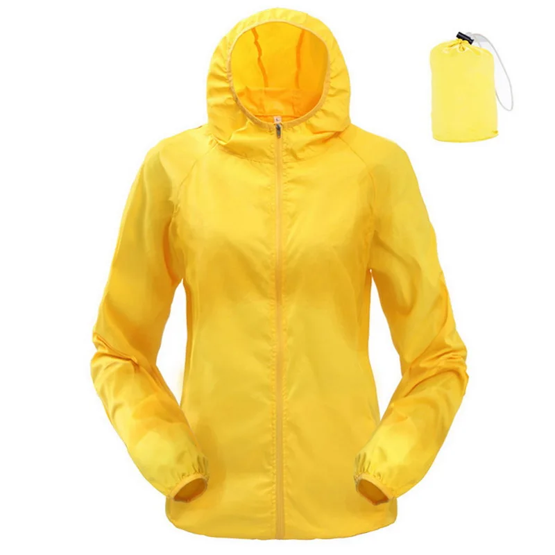 yellow HEFLASHOR, женская, мужская, для спорта на открытом воздухе, ветрозащитная, быстросохнущая, для бега, куртка, конфетный цвет, ультра-тонкая, солнцезащитная, непромокаемая, верхняя одежда - Цвет: yellow
