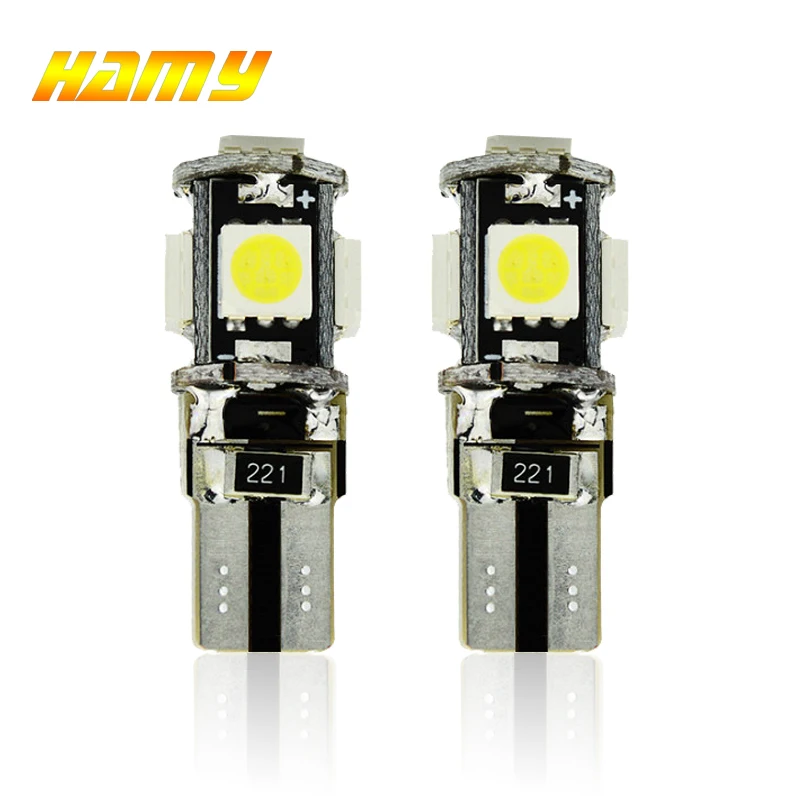 

2x T10 W5W LED Canbus 5W5 bulbs for car Interior Light 12V White Auto Turn Wedge Side License Plate Trunk Luggage Lamp 5050 5SMD