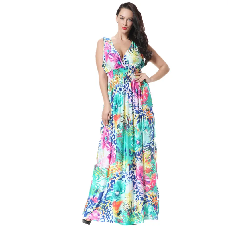 Женское пляжное платье Boho длинное большого размера 6XL 7XL с принтом в богемном