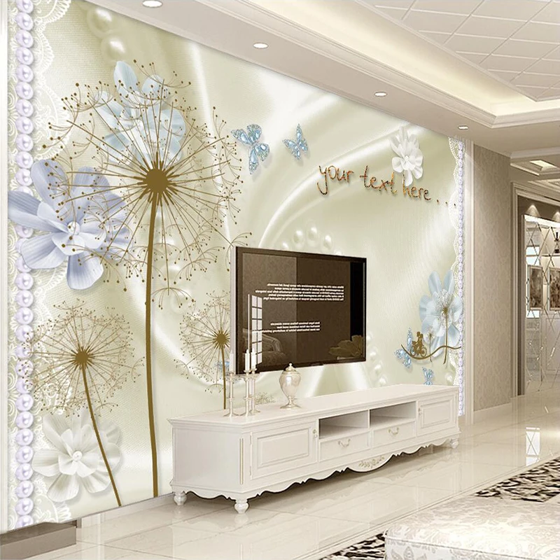 Decorative wallpaper Beautiful silk and dandelion high-grade TV background wall decoration painting mural |