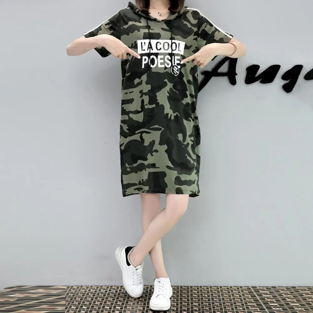 Женское Повседневное платье с капюшоном Yfashion элегантное свободное камуфляжное