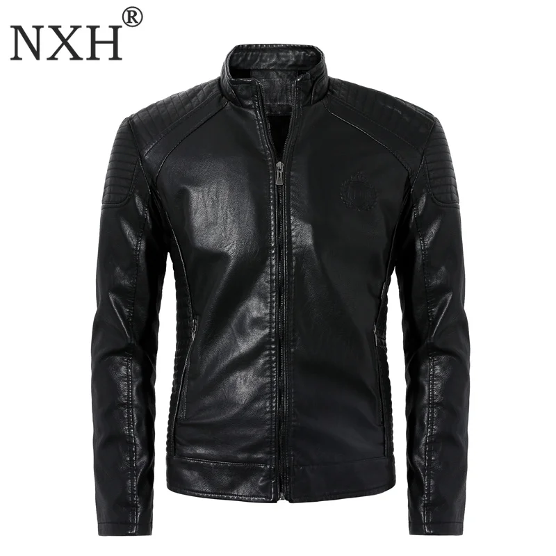 NXH 2019 PU гонщик куртка Для мужчин искусственная кожа jacets с мехом мотоциклетные Jaket