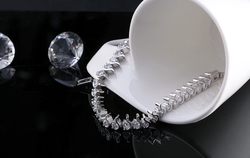 Orsa Jewels женский теннисный браслет 35 шт. AAA Сияющий кубический цирконий серебряный цвет изысканные браслеты для женщин ювелирные изделия AAOB16