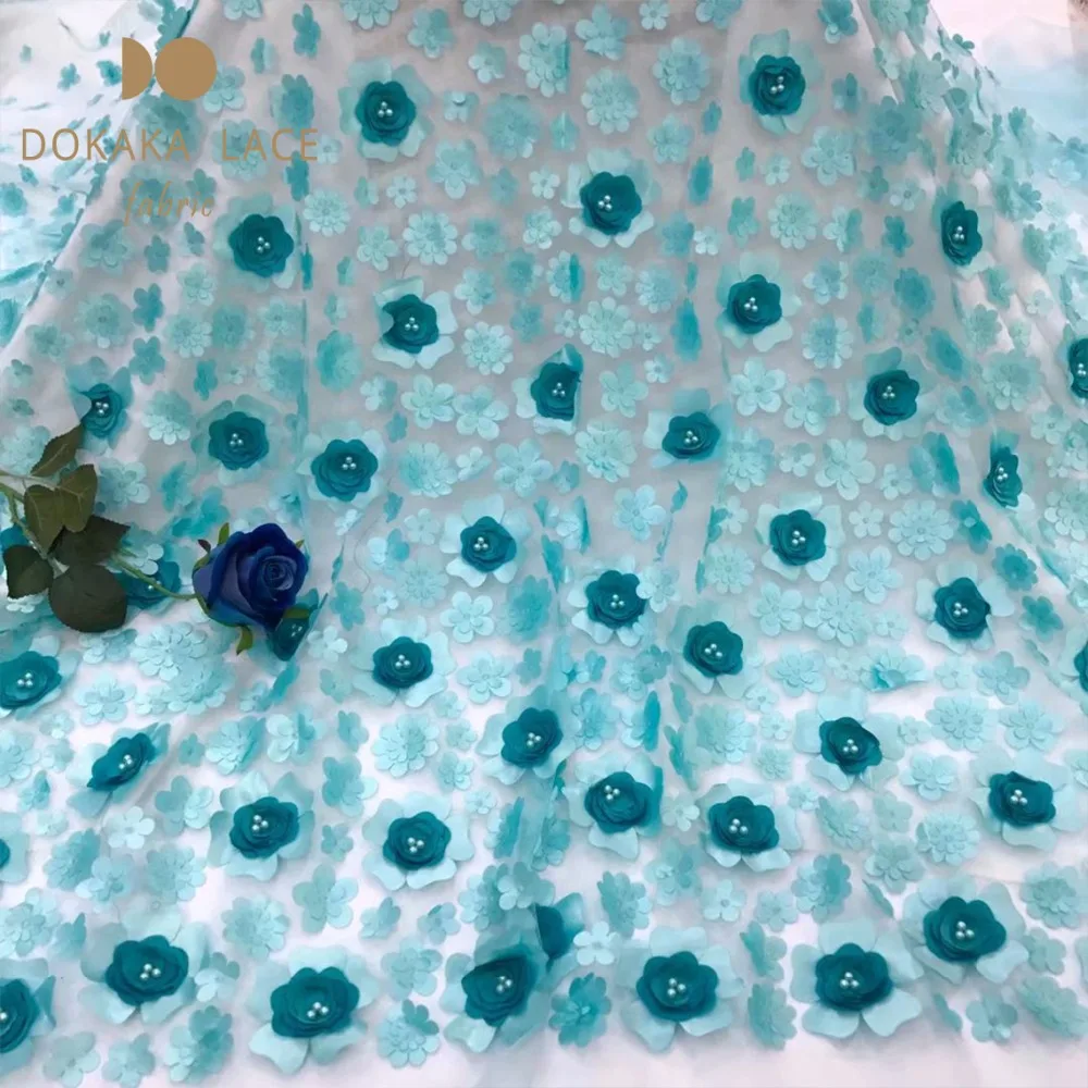 Красивая 3D Цветочная кружевная ткань с аппликацией бисером африканская