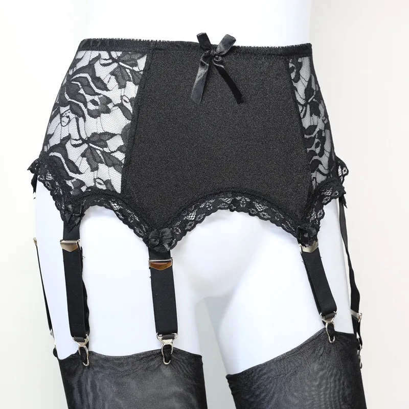 Lace side 6 ремешок Роскошный пояс для чулок черный(пояс для чулок), кружева Панель подвязки Большие размеры комплект 1 пара чулки для бесплатной, размер чулки s-xxl - Цвет: Lace side