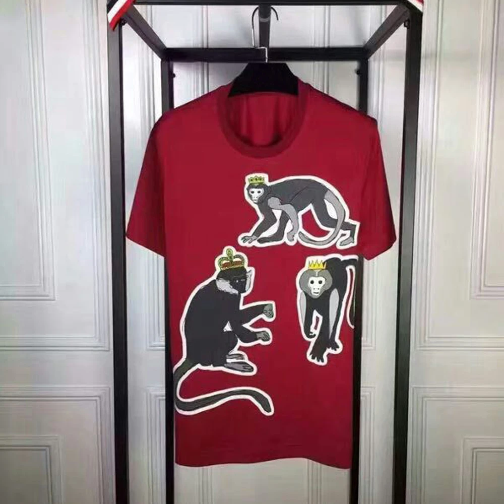 

New Summer Animal Embroidery Men T-shirt Brand Clothing Fashion Printed Male T shirt Top Quality Tshirt