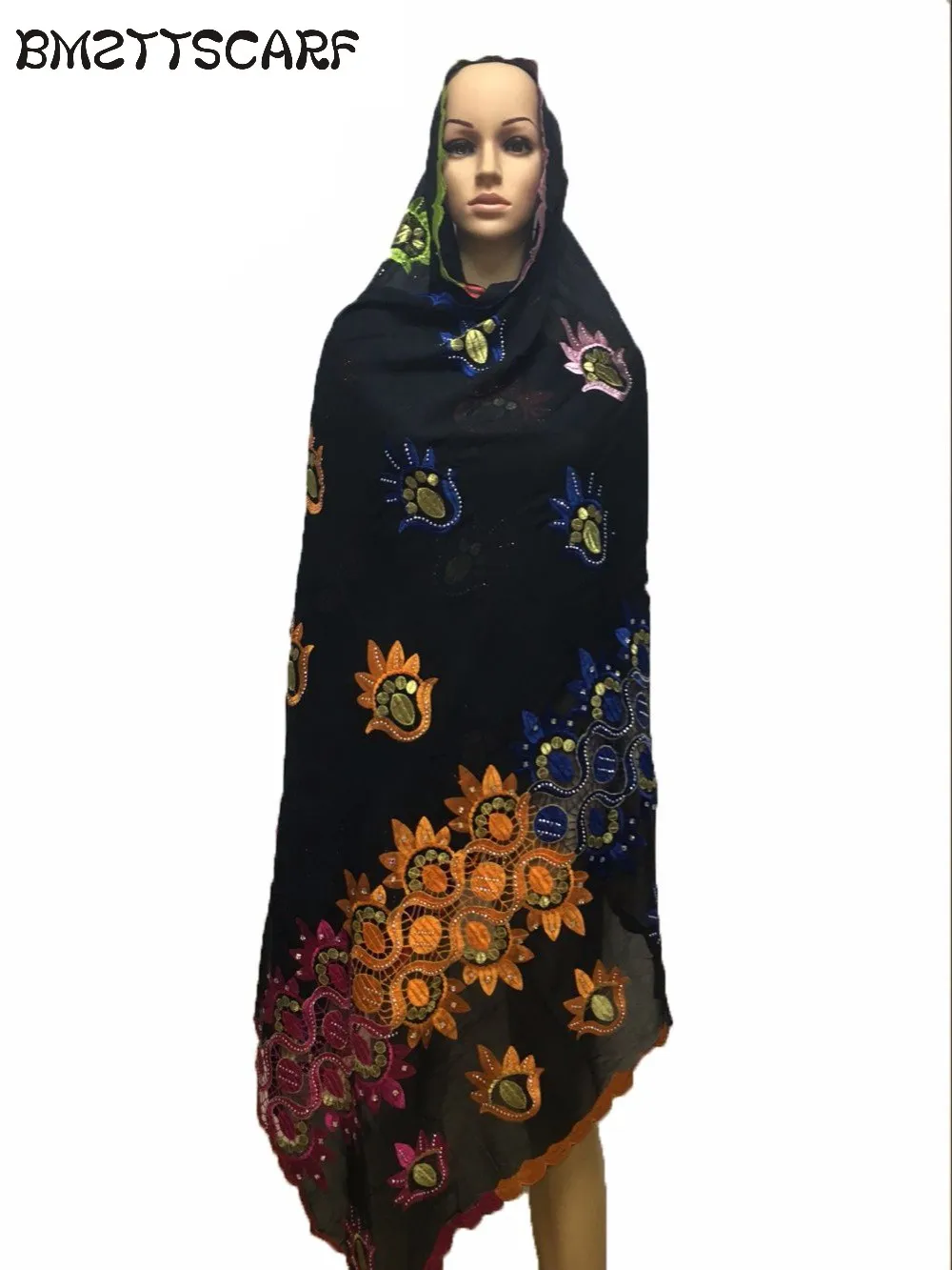 2019 Новый мусульманский вышитый женский Африканский шарф с камнями красивый