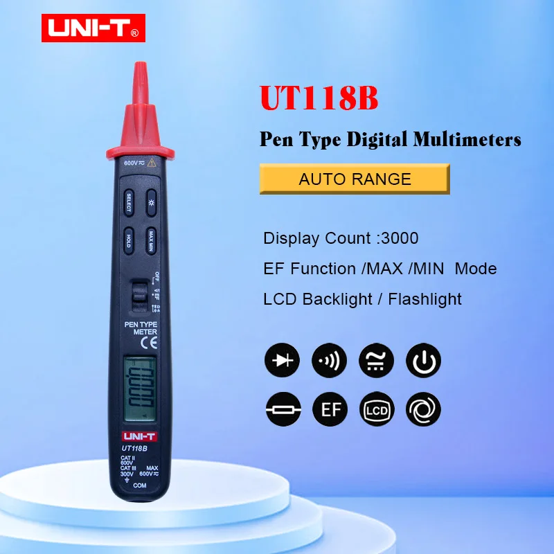 

Uni-t Ut118B Digital Ammeter Multimeter 3000 Counts Ac/dc Ef Function Pen Type Digital Multimeters Meter Detector tester