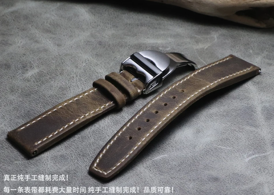Vintage Brown Handmade Crazy Horse Leather Watchband strap 20mm 21mm 22mm Genuine Calf Leather Watch Band Strap For IWC