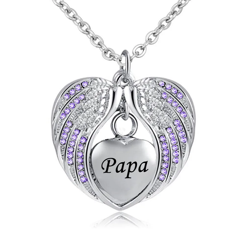 

Cremation Jewelry with Angel Wing Urn Necklace for Ashes Birthstone Pendant Holder Heart Memorial Keepsake -Papa