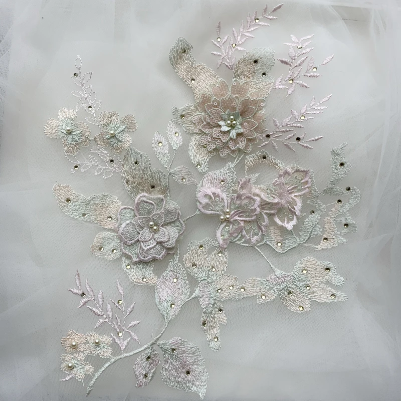 Handmade Multicolor Beaded Hot Diamond Three-dimensional Flower Lace Accessories Headscarf Wedding Dress Material RS1594 | Дом и сад