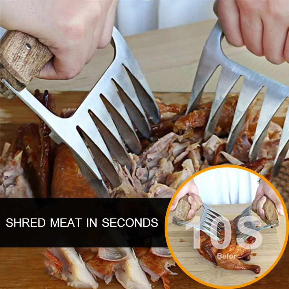 2 шт деревянная ручка из нержавеющей стали медвежьи мясные когти барбекю вилка щипцы тяните мясо Shred вилка для обжарки барбекю набор инструментов