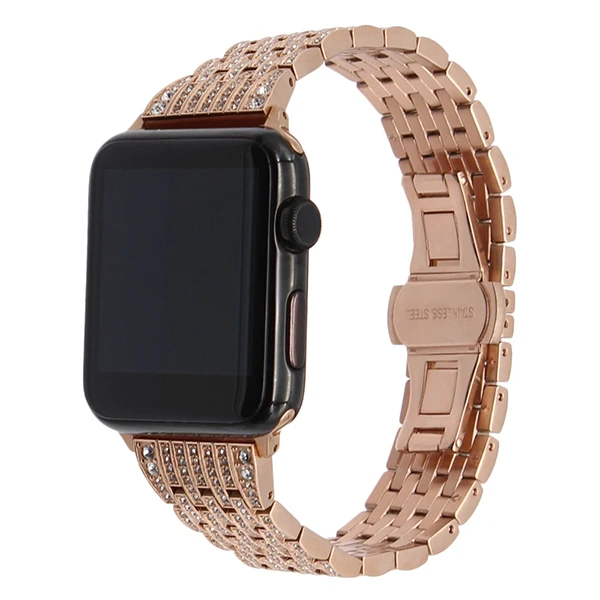Стразы с бриллиантами ремешок для наручных часов iWatch, версия Apple Watch 38/40/42/44 мм Series 5 4 3 2 1 Нержавеющая сталь группа бабочка Туфли с ремешком и пряжкой