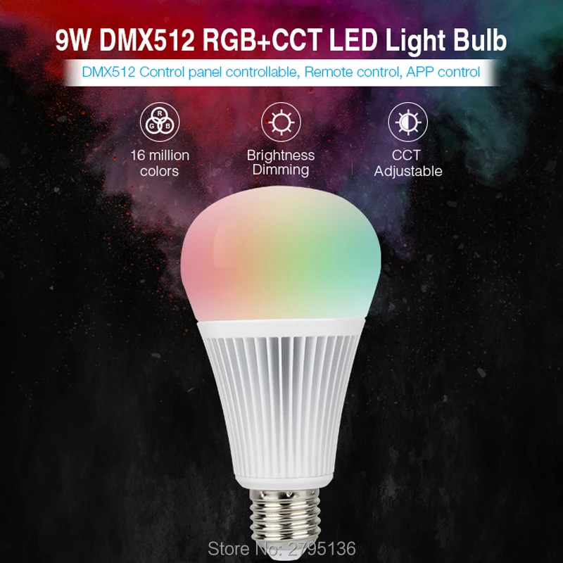 9W E27 DMX512 RGB + CCT Светодиодная лампа AC100 ~ 240V can 2 4 GHz RF дистанционное управление