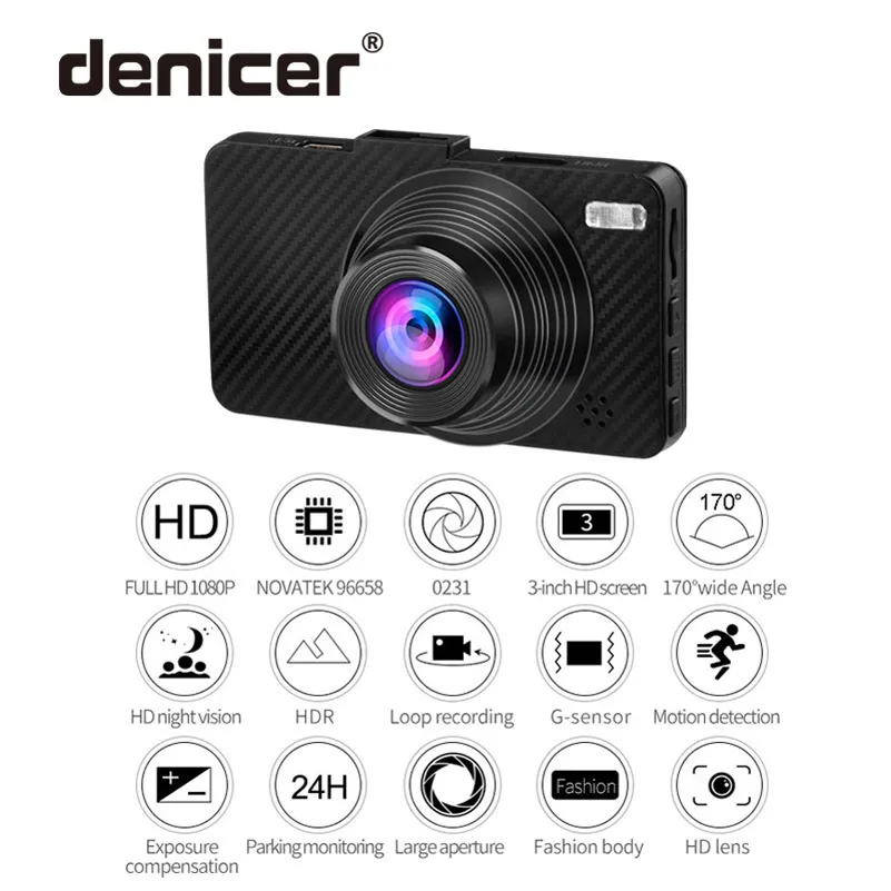 Denicer FHD 1080P Автомобильный видеорегистратор Novatek 96658 DVRs 3 0 &quotАвтомобильный 170