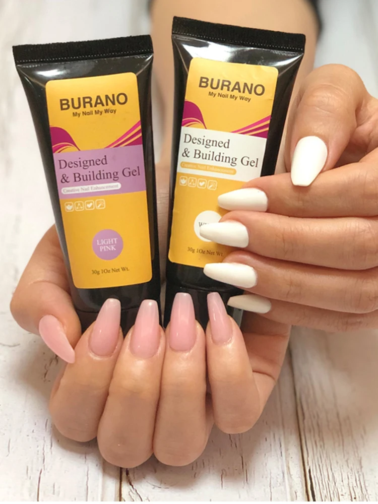 Полигелевые наборы BURANO для дизайна ногтей, французский прозрачный дизайн ногтей, Камуфляжный цвет, форма для кончиков ногтей, Кристальный УФ-гель, полигелевая щетка для среза, гель для ногтей