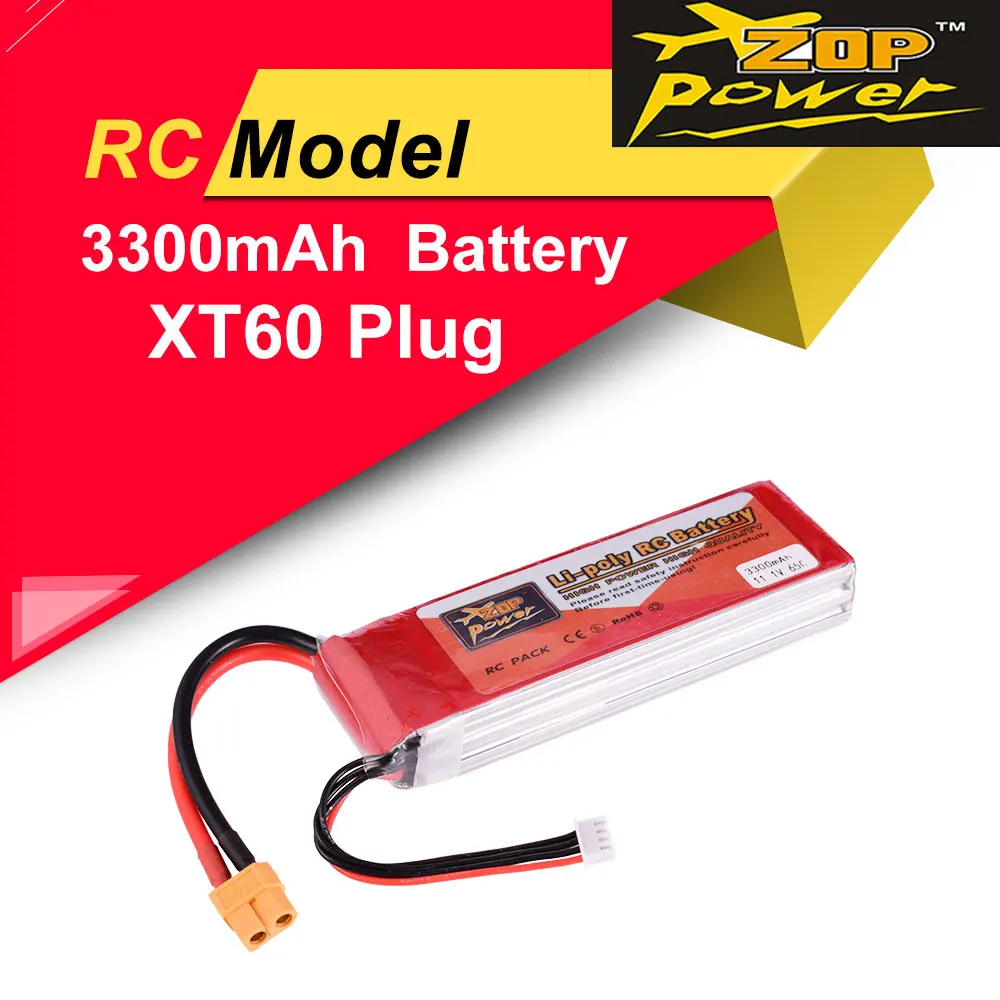 

ZOP Power 11.1V 65C 3300mAh 3S Lipo Battery XT60 Plug Rechargeable for RC Racing Drone Quadcopter Helicopter Car Boat