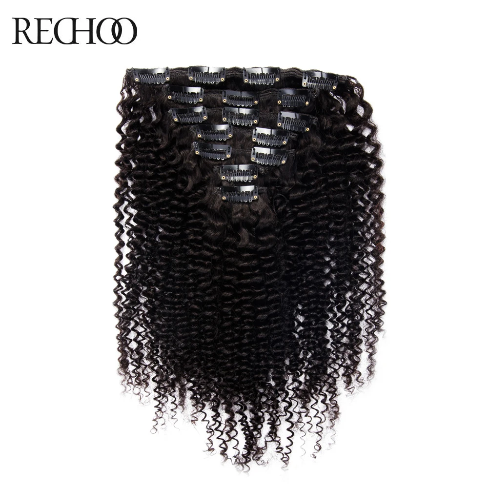 

Rechoo African American Kinky Curly Clip In Hair Extensions Non-remy Brazilian 100% Human Hair 16-26 inches Full Head Set