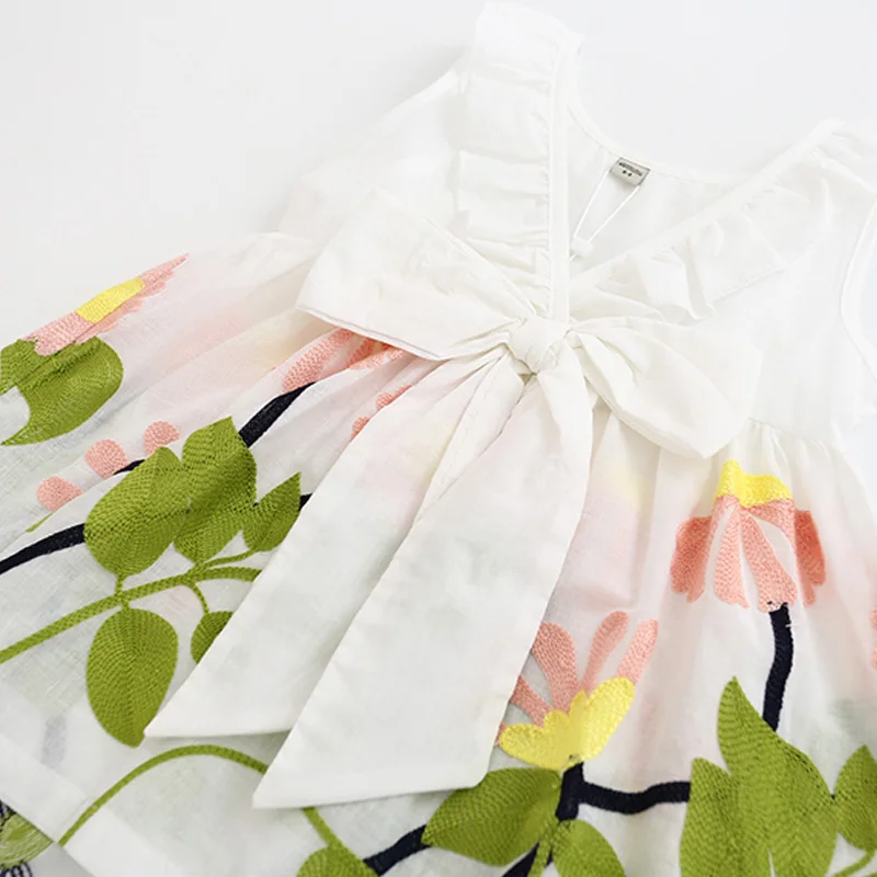 Hurave Girl Dress Floral Print 2019 Summer Girls V neck Embroidered Vest Children Cloth Toddlers Infant Vestidos Menina | Детская одежда