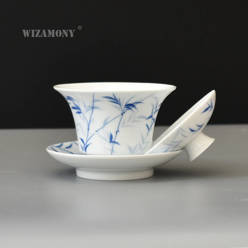 1 шт. WIZAMONY сине белый бамбуковый Gaiwan китайский старинный глазурь Цзиндэчжэнь