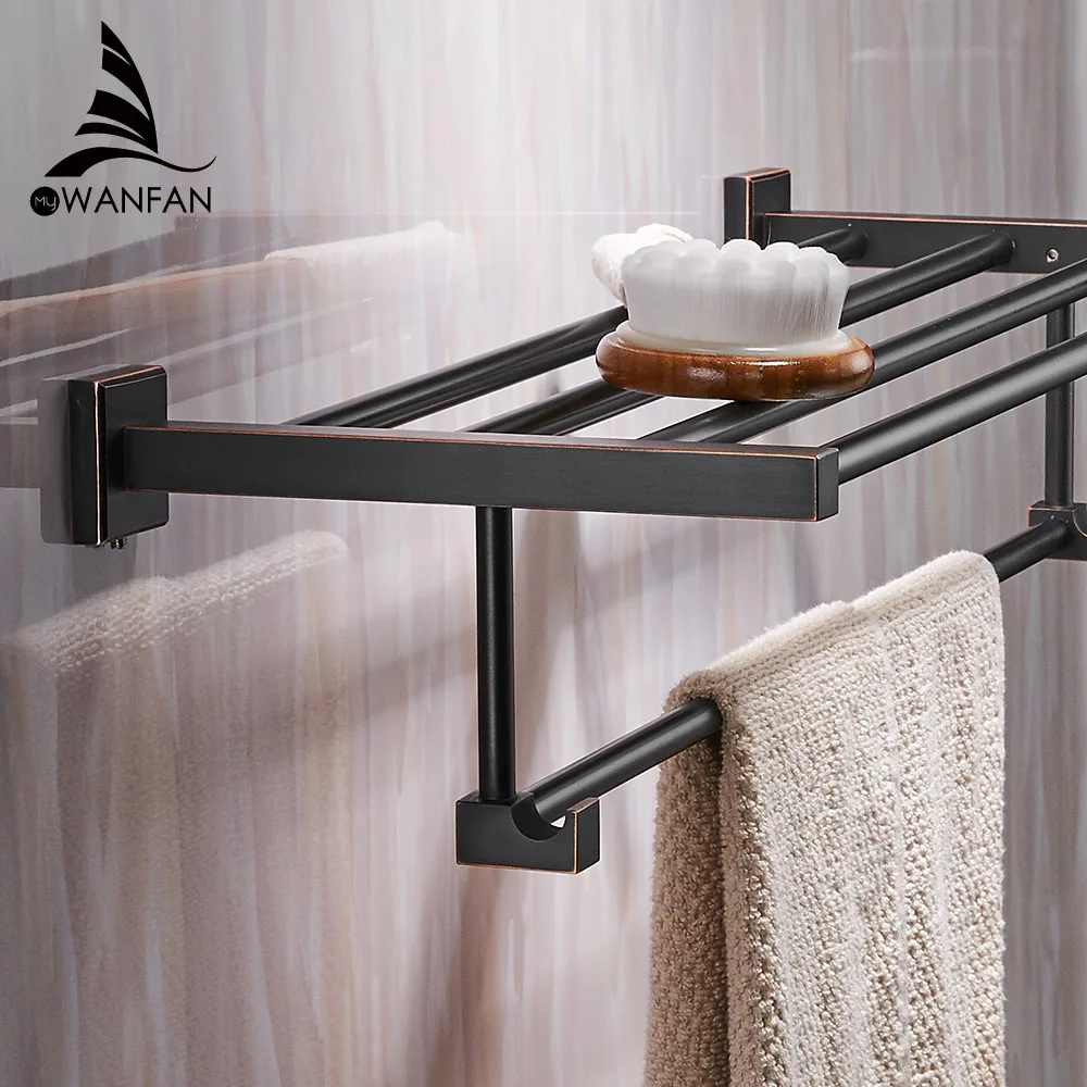 

Bathroom Shelves Wall-Mounted Solid Brass Vintage Style Rack Towel Hanger Holder Bath Hardware Sets Decorative 92512