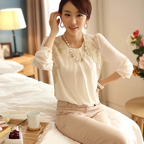 Женская модная летняя шифоновая кружевная Повседневная Блузка в Корейском
