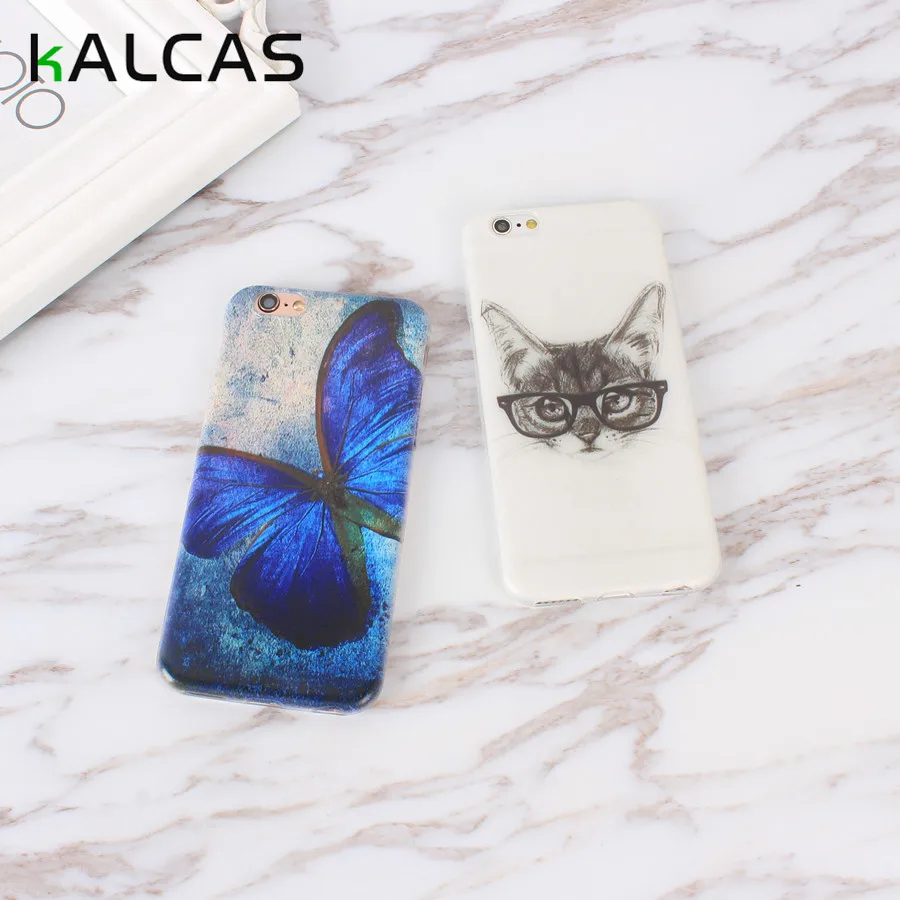 KALCAS Тонкий чехол бабочка милый кот Чехол для Apple iPhone 5 5S SE 6 6S 7 чехлы телефонов