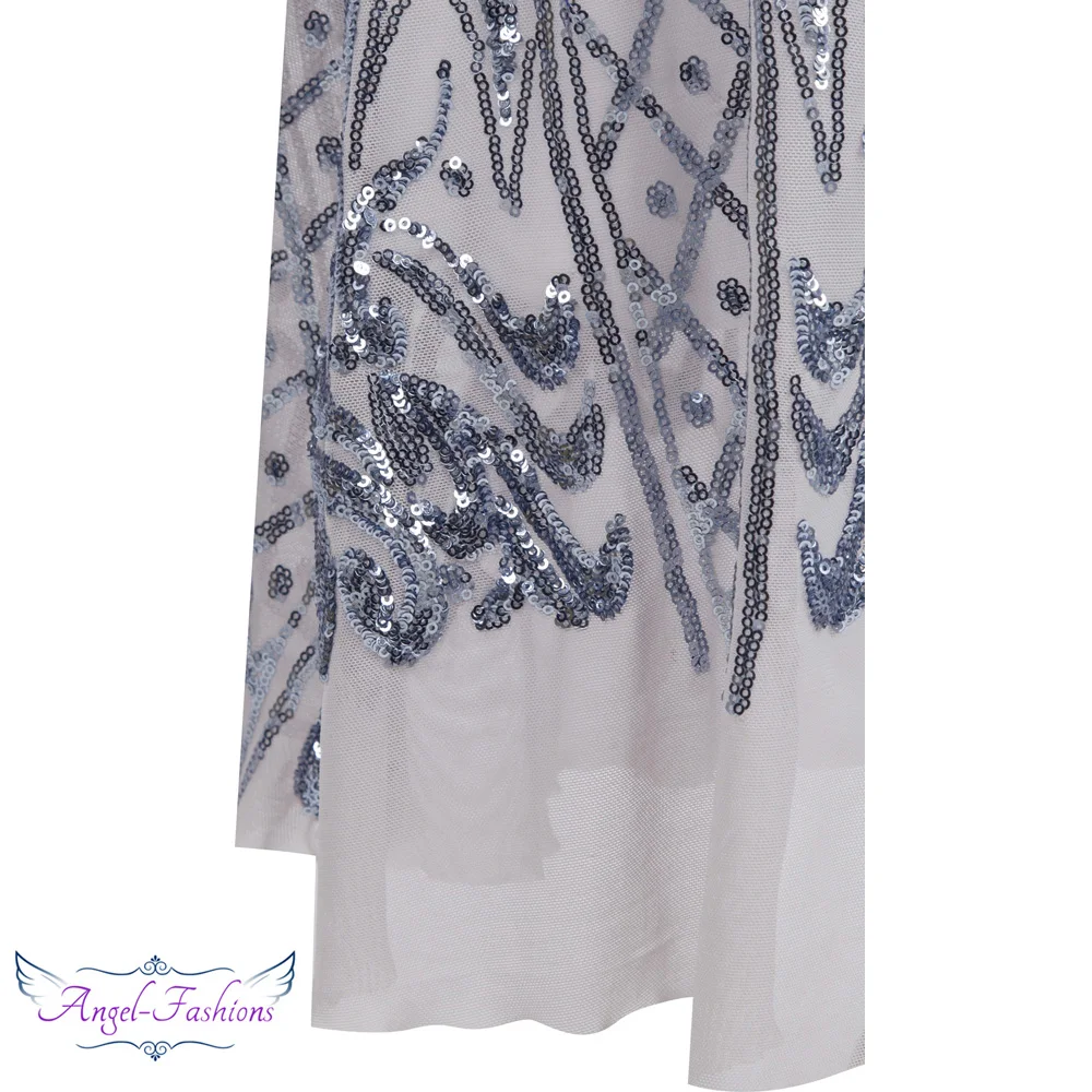 Angel Fashion Винтаж Гэтсби Хлопушка блесток Русалка длинное вечернее платье Серебро