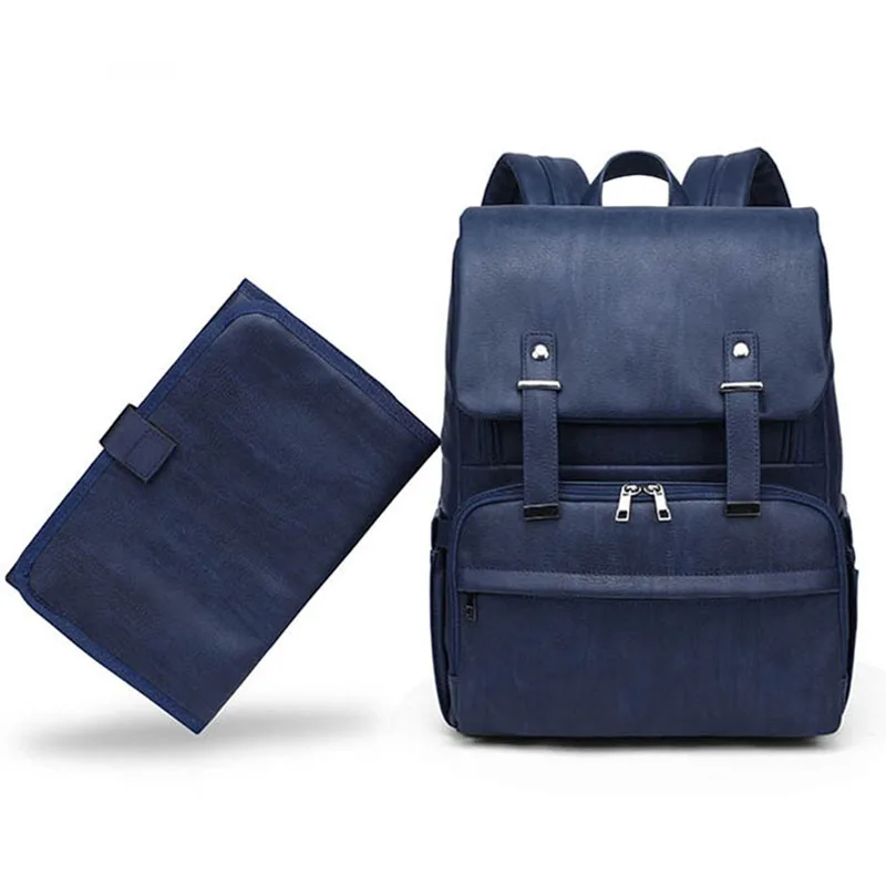 Dark Blue Рюкзак из искусственной кожи для беременных, одноцветная сумка для подгузников для коляски, Детский рюкзак, сумки для мамы, папы, сумка-Органайзер для подгузников - Цвет: Dark Blue