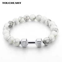 toucheart natural stone distance dumbbell charms bracelets bangles for men beaded bohemian jewelry bracelet femme sbr160142