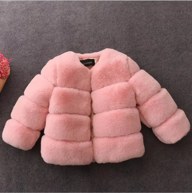Pink Winter Girls faux fur Coats fashion Children winter Jackets for girls clothes Kids Outerwear fur Jackets warm princess coat - Color: Pink