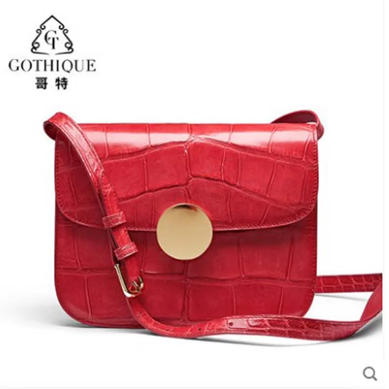 

Gete New Crocodile Leather Bag in 2019 Fashion Square Bag American Crocodile Belly Postman Bag Single Shoulder Bag