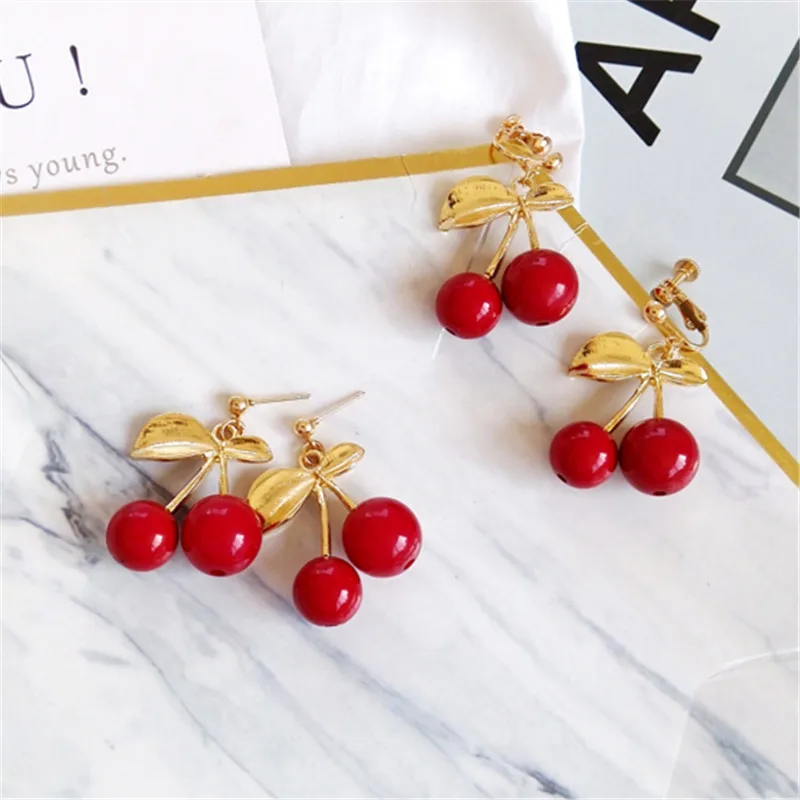

Fashion red cherry stud earrings female Sweet cherry earrings Girls simplicity temperament fruit stud earrings for women jewelry