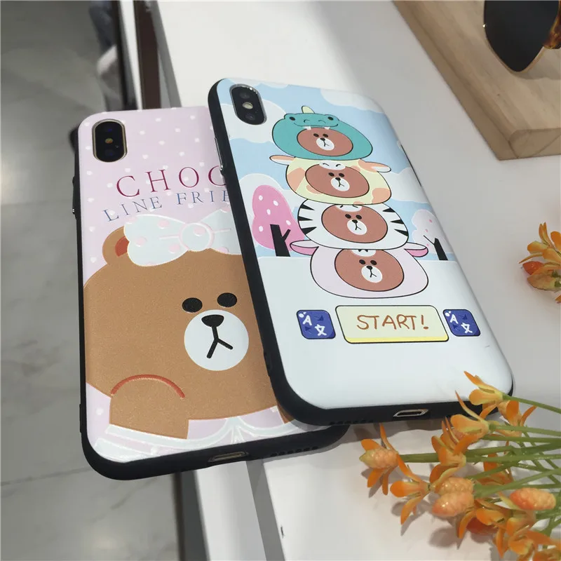 Милый мультяшный коричневый медведь IMD розовый светло-голубой цвет soft shell чехол