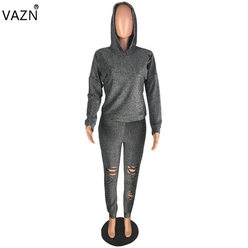 Женский спортивный костюм VAZN однотонный из 2 предметов с капюшоном длинным