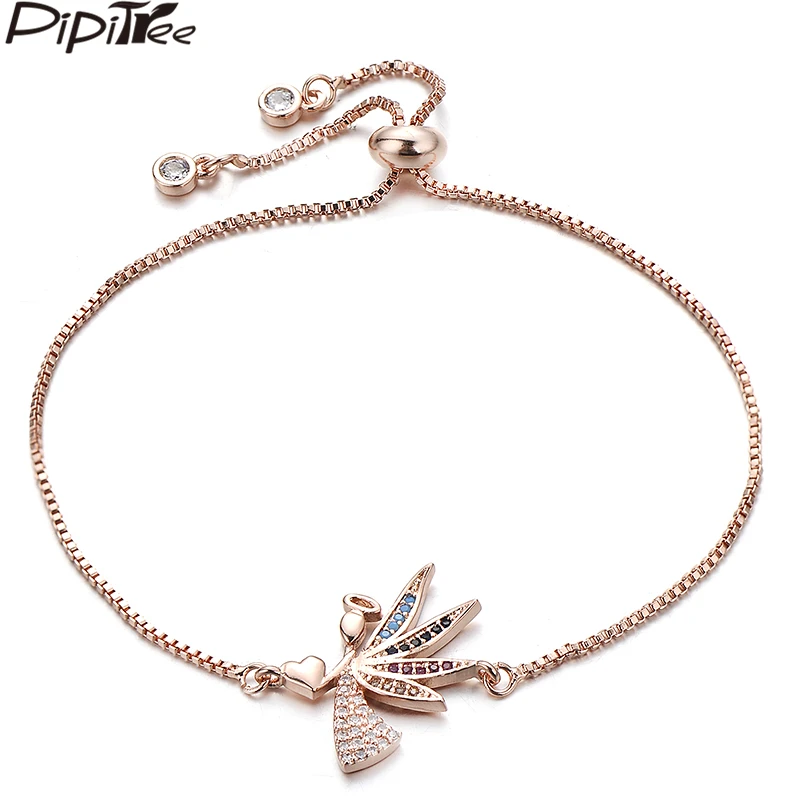 Pipitree нежные сердечные браслеты с ангелом для женщин леди Регулируемая цепь AAA Циркон Кристалл Шарм Браслеты любовника ювелирные изделия подарок