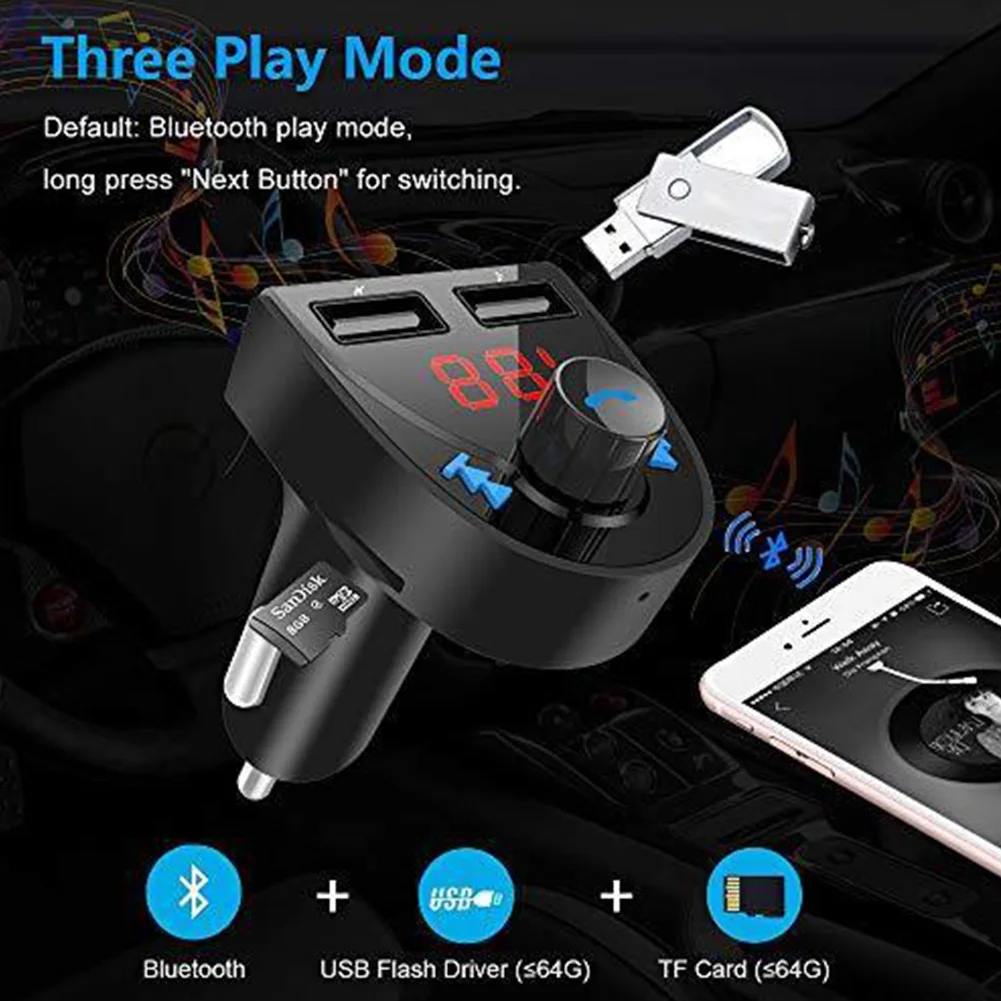 Dual USB Port FM Car Wireless Bluetooth Transmitter Receiver Music Adapter Radio Audio Calling Hands Free | Электроника