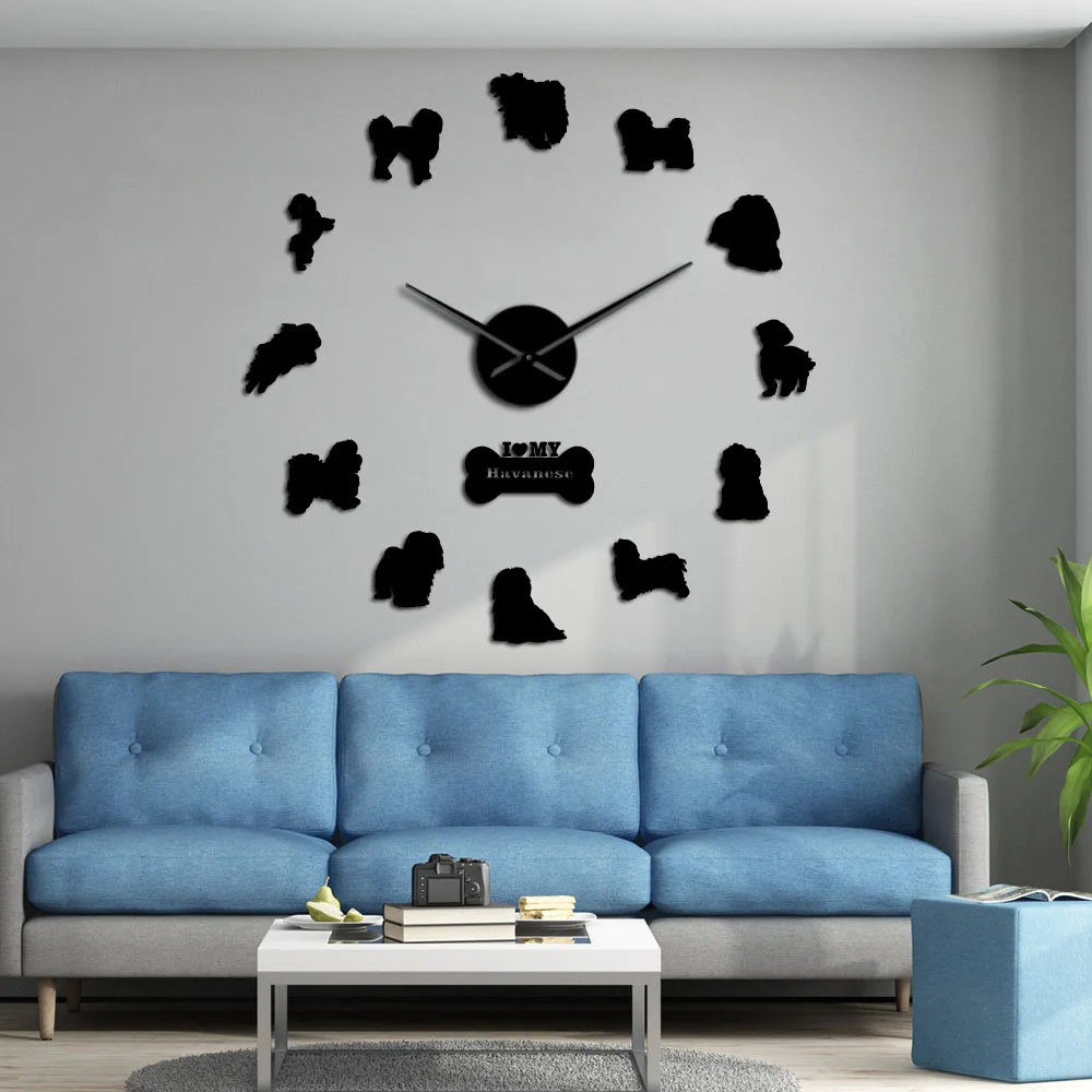 Havanese Dogs настенные часы Bichon Havanais DIY наклейки домашний декор гигантские Висячие