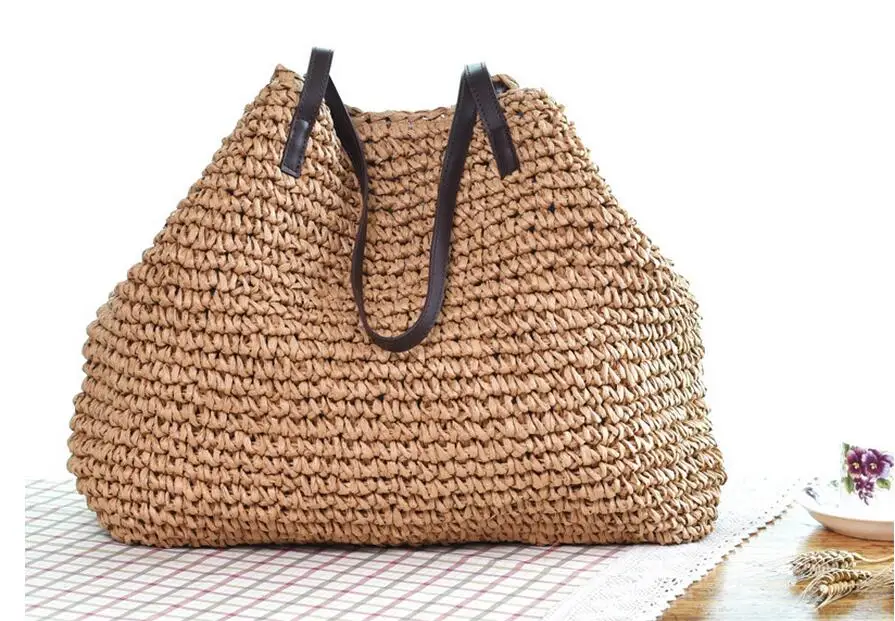 Женская тканая пляжная сумка ручной работы Большая вместительная в Корейском