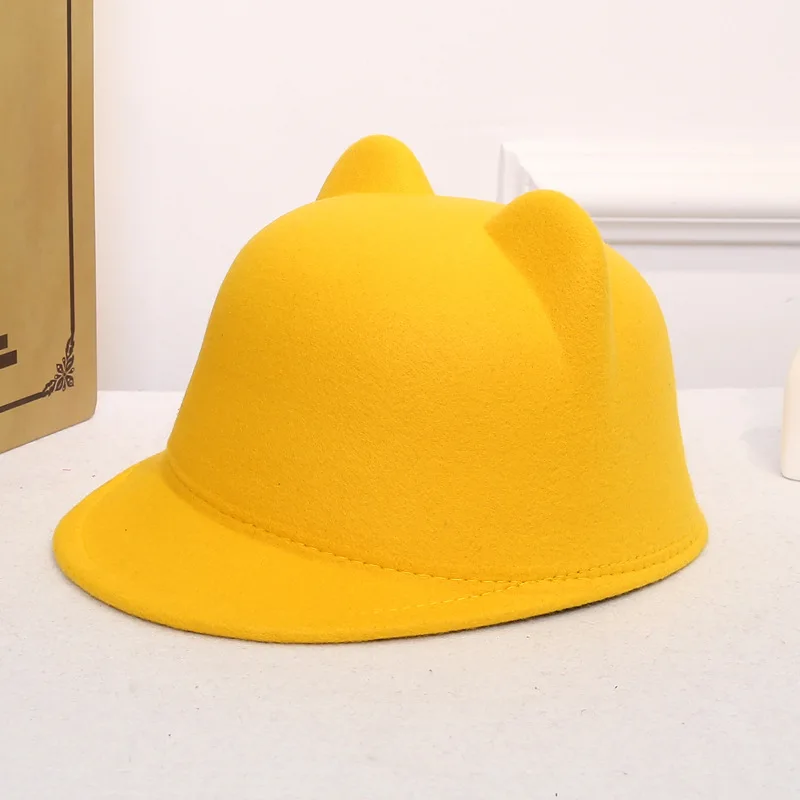 yellow Детская шапка с кошачьими ушками, шерстяная шапка для девочек, Панама, детские зимние шапки - Цвет: yellow