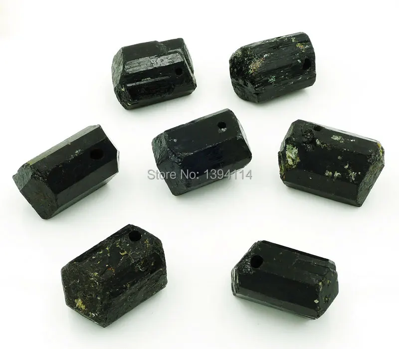 Подвеска из натурального черного турмалина перфорированная Шестигранная