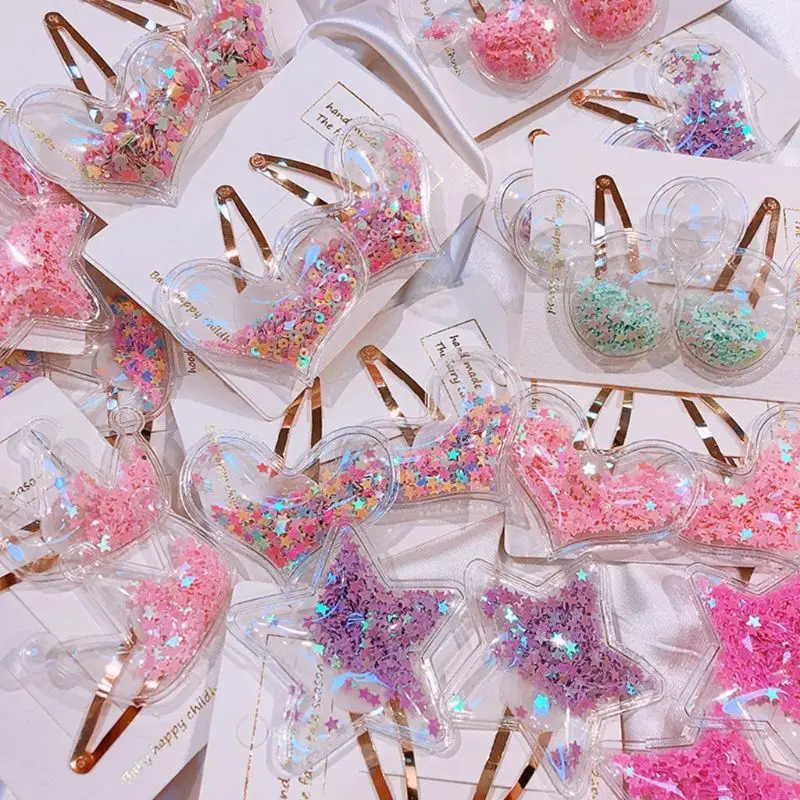 2 шт./пара блестки для маленьких девочек радужные зыбучие пески волос клипса ПВХ