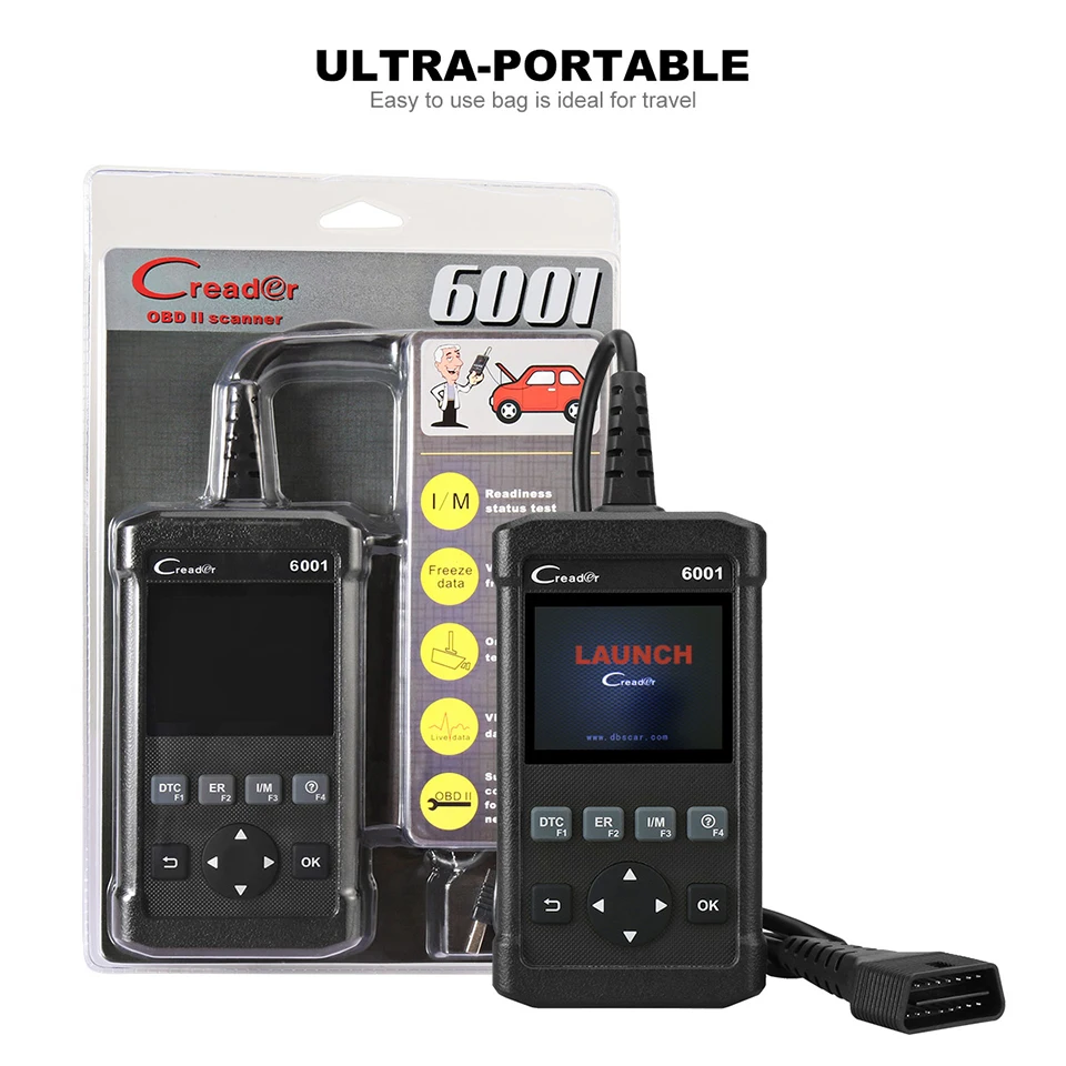 LAUNCH CReader 6001 полный OBD2/EOBD считыватель кодов Сканер 2,8 дюймов Поддержка чтения и очистки DTCs Печатает данные через ПК бесплатное обновление программного обеспечения