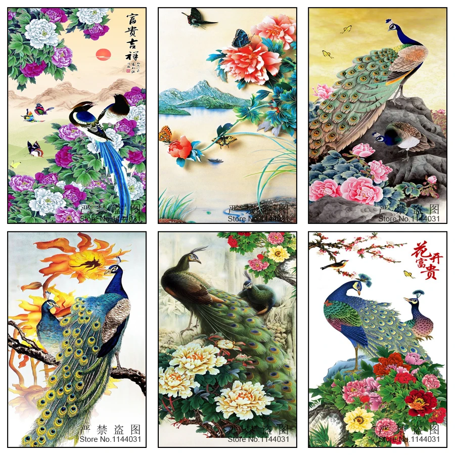 

Chinese Style Diy Diamond Painting Peacock Flowers Cross Stitch Full Square Diamond Mosaic Scenery Rhinestones Embroidery