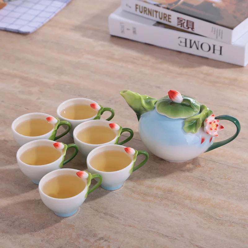 7 шт эмалированный костяной китайский чайный набор Китайский кунг-фу кофейный